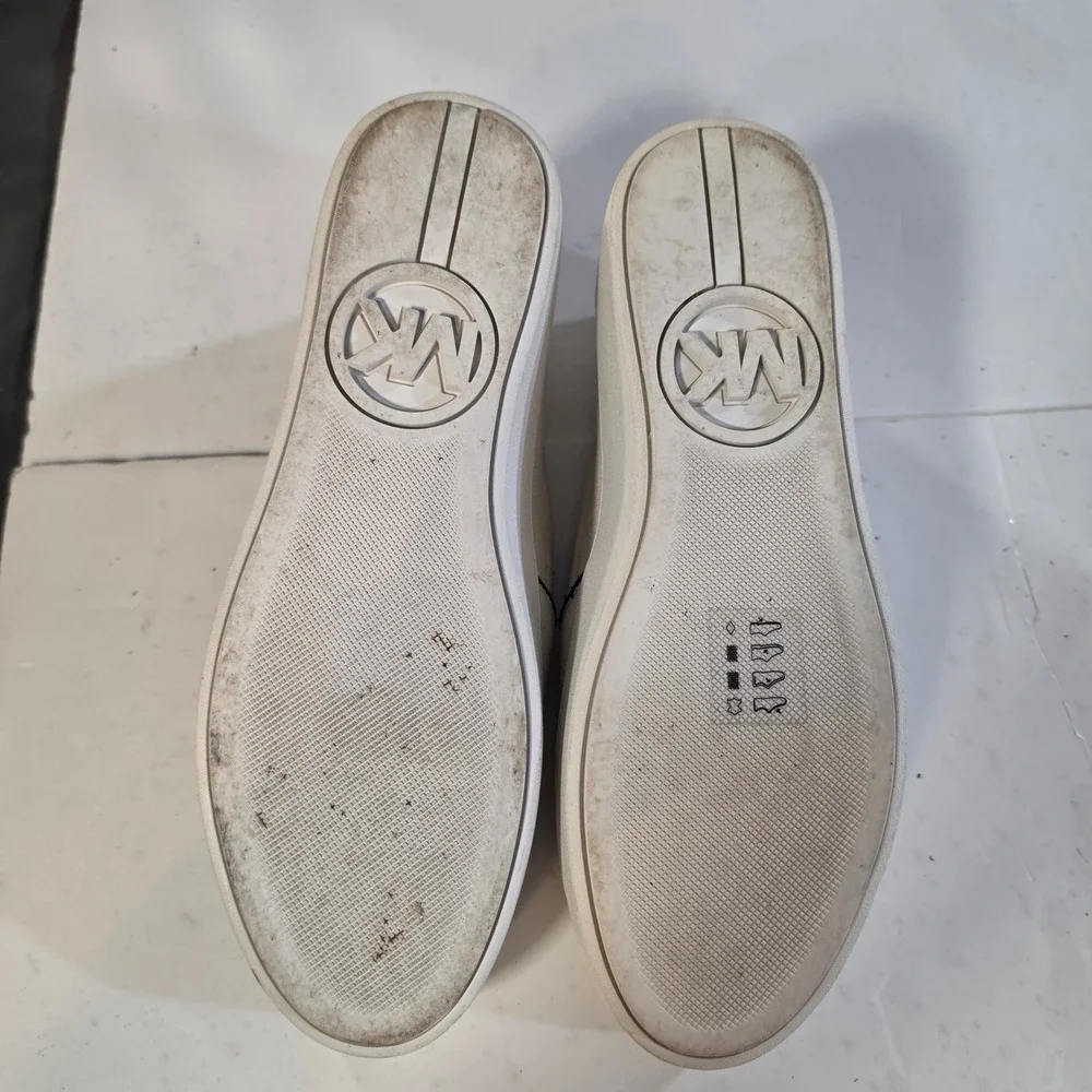 Michael Kors Keaton Star Studded Leather Slip On Platform Sneakers White 8M